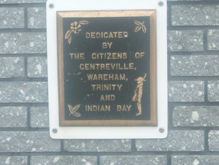 Centerville-Trinity-Wareham War Monument plaque - Plaque du Monument de Guerre de Centerville-Trinity-Wareham