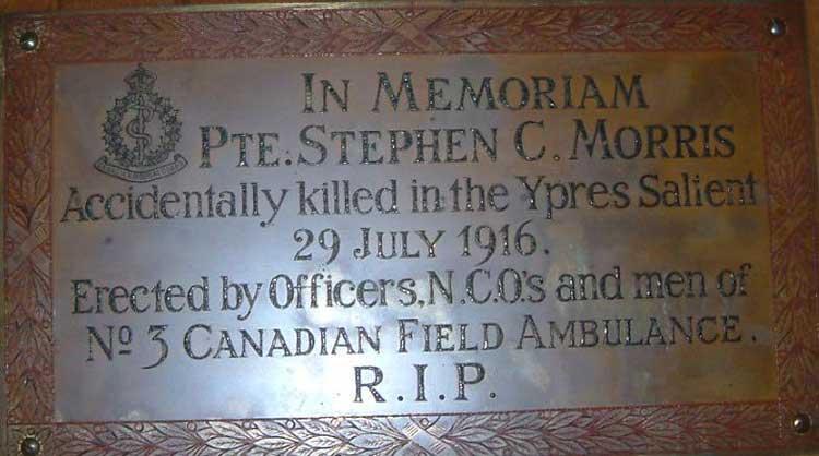 Plaque in memory of Stephen Morris located in the Anglican Church in Trinity, Newfoundland - Plaque en mmoire de Stephen Morris situ dans lglise anglican  Trinity, Terre-Neuve