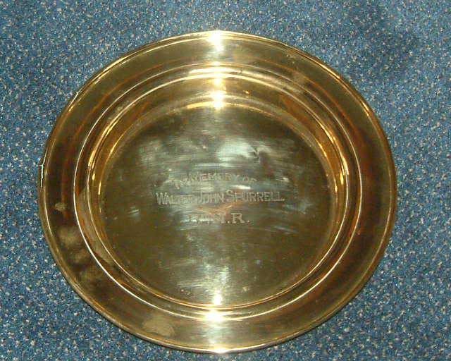 Collection plate in memory of Walter John Spurrell, located in the Anglican church in Trouty, Newfoundland.