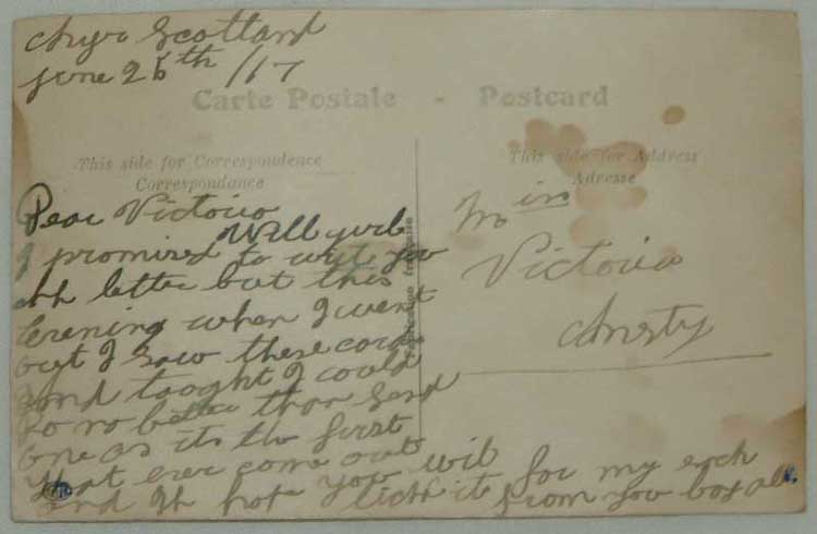 Post card dated June 25, 1917 - Carte postale du 25 juin 1917